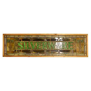 A "SILVERWARE" Prairie School Stained Glass Panel 90" W x 1.5" D x 26" H