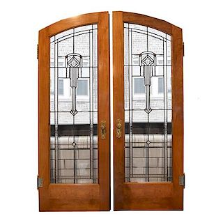 A Pair of Leaded Glass Doors 60" W x 1.75" D x 84" H