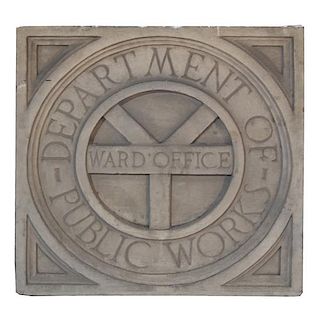 A Limestone Ward Office Panel with the Seal of Chicago 29" W x 3.5" D x 29" H