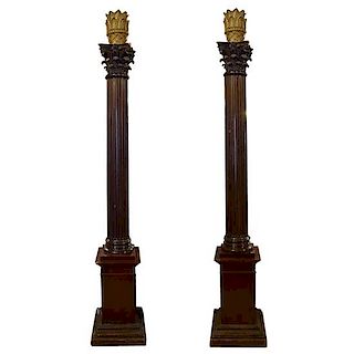 A Pair of Carved Columns from a Masonic Lodge 18" W x 18" D x 105" H