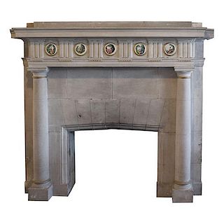 A Carved Limestone Fireplace Surround/Mantel 96" W x 32" D x 78" H