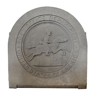A Carved Limestone Roundel from a Chicago, IL. Post Office Building 37" W x 6" D x 39.5" H