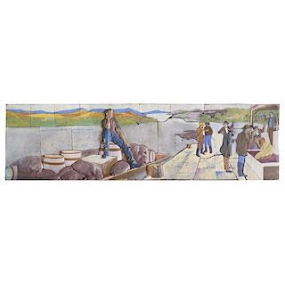 A Terra Cotta Mosaic of Abraham Lincoln by Kristian Schneider 102" W x 2.5" D x 31" H