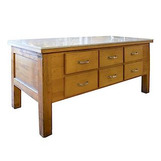 A Kitchen Island with Marble Top 79.5" W x 36.25" D x 35" H