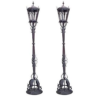 A Pair of Argentine Wrought Iron Torchieres 21" W x 21" D x 117" H