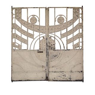 An Art Nouveau Wrought Iron Gate 93.5" W x 2" D x 98.5" H