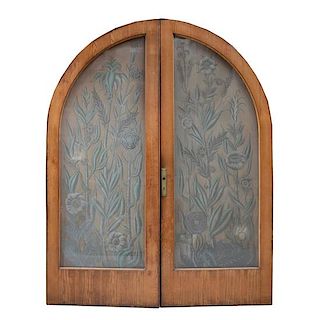 A Pair of Art Nouveau Etched Glass Doors 79" W x 2.25" D x 100.5" H