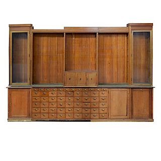 An Oak and Pine Shop Cabinet 169" W x 15.5" D x 114" H
