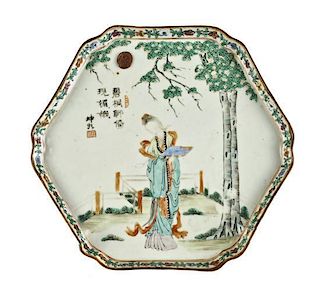 A Chinese Porcelain Hexagonal Tray, Width 10 1/8 inches.