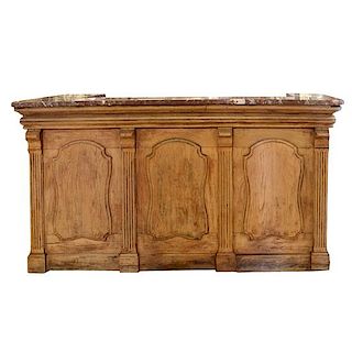 An Oak and Marble Desk/Bar 80" W x 25.25" D x 42.5" H