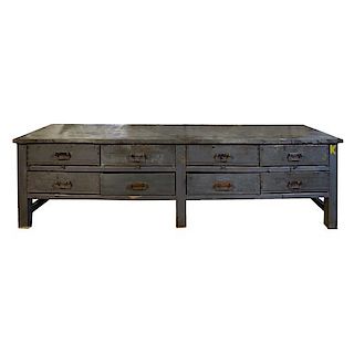 A Painted Eight Drawer Wood Console, from the Moto Guzzi Factory 122" W x 31.25" D x 35.5" H