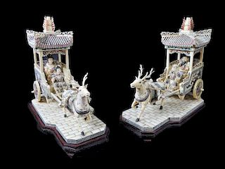 Chinese Carved Bone Imperial Deer Carriages