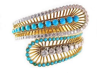 Impressive Estate Turquoise Diamond Cuff Bracelet