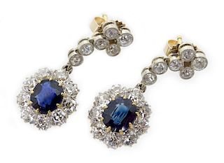 Antique Sapphire & Diamond Ladies Drop Earrings