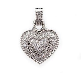 14K White Gold 1.00 Carat Diamond Heart Pendant