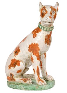 LARGE 19th C. French Painted Ceramic Sitting Dog