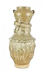 A Chinese Glazed Pottery Urn, Height 14 1/2 inches.
