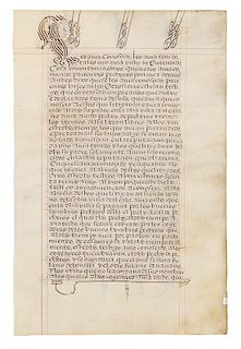 [MANUSCRIPT]. Single leaf from a Grant of Arms, in Spanish, on vellum. Spain, ca 1600.