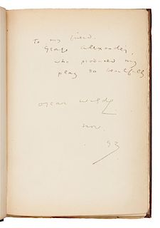 * WILDE, Oscar (1854-1900). Lady Windermere's Fan. London: Elkin Mathews and John Lane, 1893. FIRST EDITION, PRESENTATION COPY.