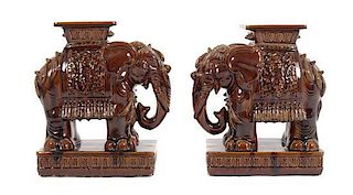A Pair of Asian Export Glazed Ceramic Elephant-Form Garden Seats. Height 22 1/2 inches.