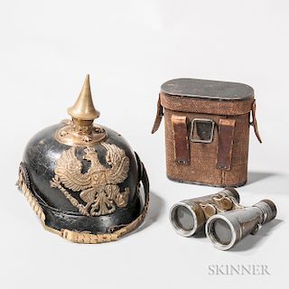 Model 1895 Prussian Officer's Pickelhaube, and a Pair of Cased Fernglas 08 Binoculars