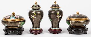 Chinese Cloisonne Suite of Lidded Vases and Bowls