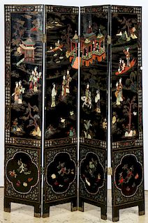 Chinese Hardstone Inlaid Lacquer Screen