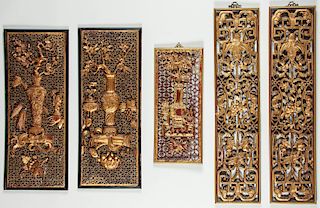 5 Chinese Carved Wedding Bed Panels