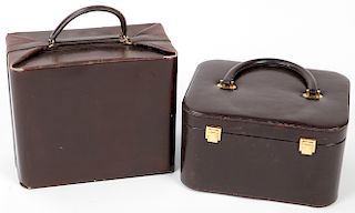 2 Vintage Hermes Brown Leather Train Cases, 1960's