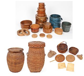 Large Collection of Misc. Antique Baskets, Buckets & Storage Containers