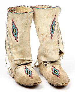 Native American Beaded Leather Hide Boots