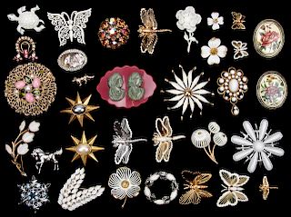 Large Group of Costume Jewelry Pins