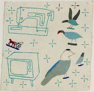 Uncle Pete Drgac (1883-1976) Untitled (Birds, TV, Sewing Machine)
