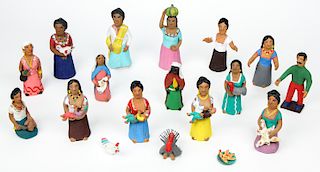 Josefina Aguilar (Mexican/Oaxaca, 20th c.) Group of Painted Clay Figures