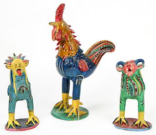 3 Candelario Medrano (Mexican, 1918-1986) Painted Clay Folk Art Sculptures