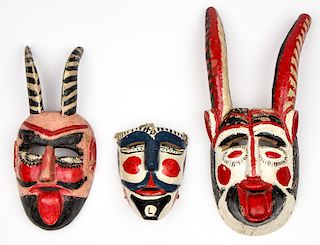 Group of 3 Vintage Mexican (20th c.) Dance Masks