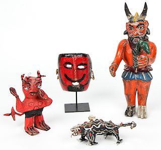 4 pc Collection of Traditional Mexican Diablo Folk Art
