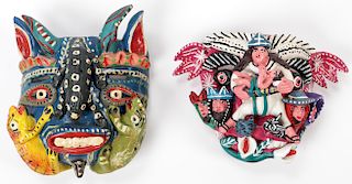 2 Vintage Mexican (20th c.) Ocumicho Clay Masks