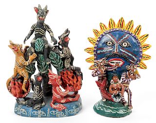 2 Mexican Ocumicho Clay Folk Art Diablo Sculptures