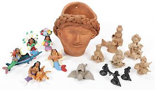 A Collection of Mexican Folk Art Clay Sculptures