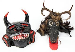 2 Vintage Mexican, 20th c. Festival Masks
