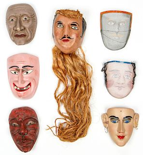 7 Vintage Mexican, 20th c. Festival Masks