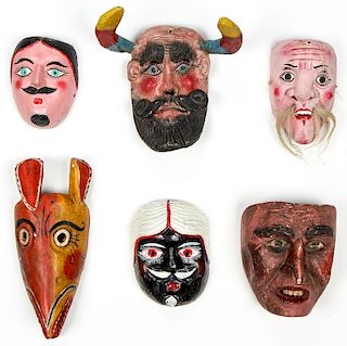 6 Vintage Mexican, 20th c. Festival Dance Masks