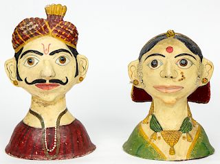 Indian Painted Folk Art Busts