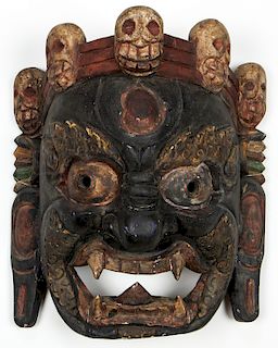 Mahakala Carved Wood Mask, Bhutan