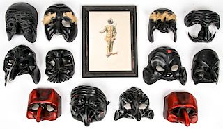 1 Dozen Venetian Carnival Masks, with Harlequin Portait