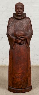 Large Carved Wood Statue of Saint Martin de Porres
