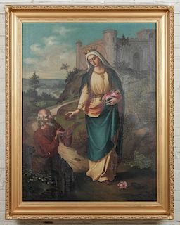 Antique Religious Oil Painting on Canvas