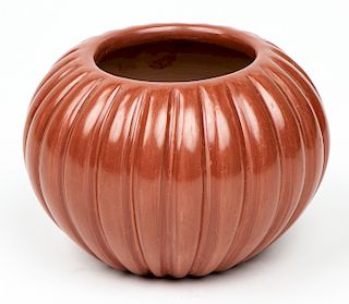 Angela Baca (1927-2014) Red Santa Clara Pottery Melon Vase