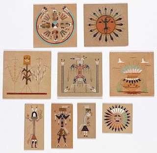 9 Vintage Navajo Sand Paintings